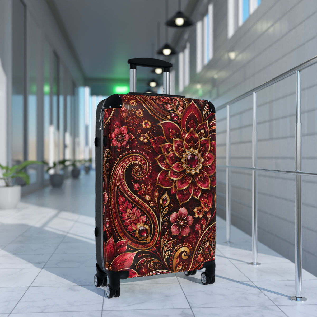 Floral Paisley Carry-On Suitcase – Red Boho Travel Luggage