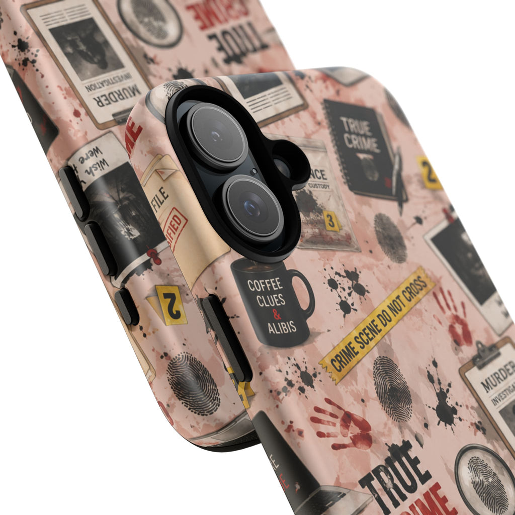 True Crime Pattern Phone Case – Detective Evidence, Crime Scene Tape & 'True Crime' Design