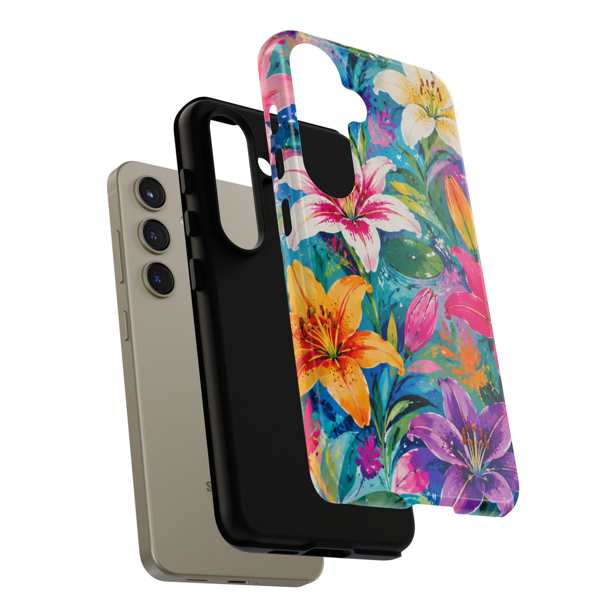 Floral Lily Tough Phone Case — Colorful Tropical Flower Protective Cover