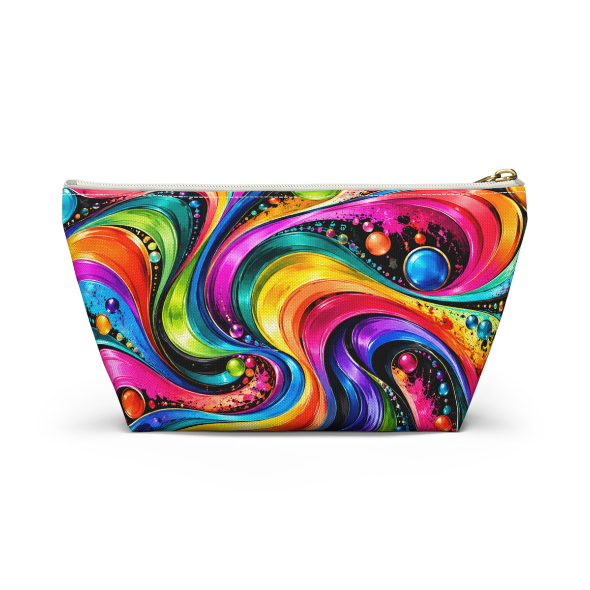 Vibrant Swirl Accessory Pouch — Colorful T-Bottom Makeup Bag