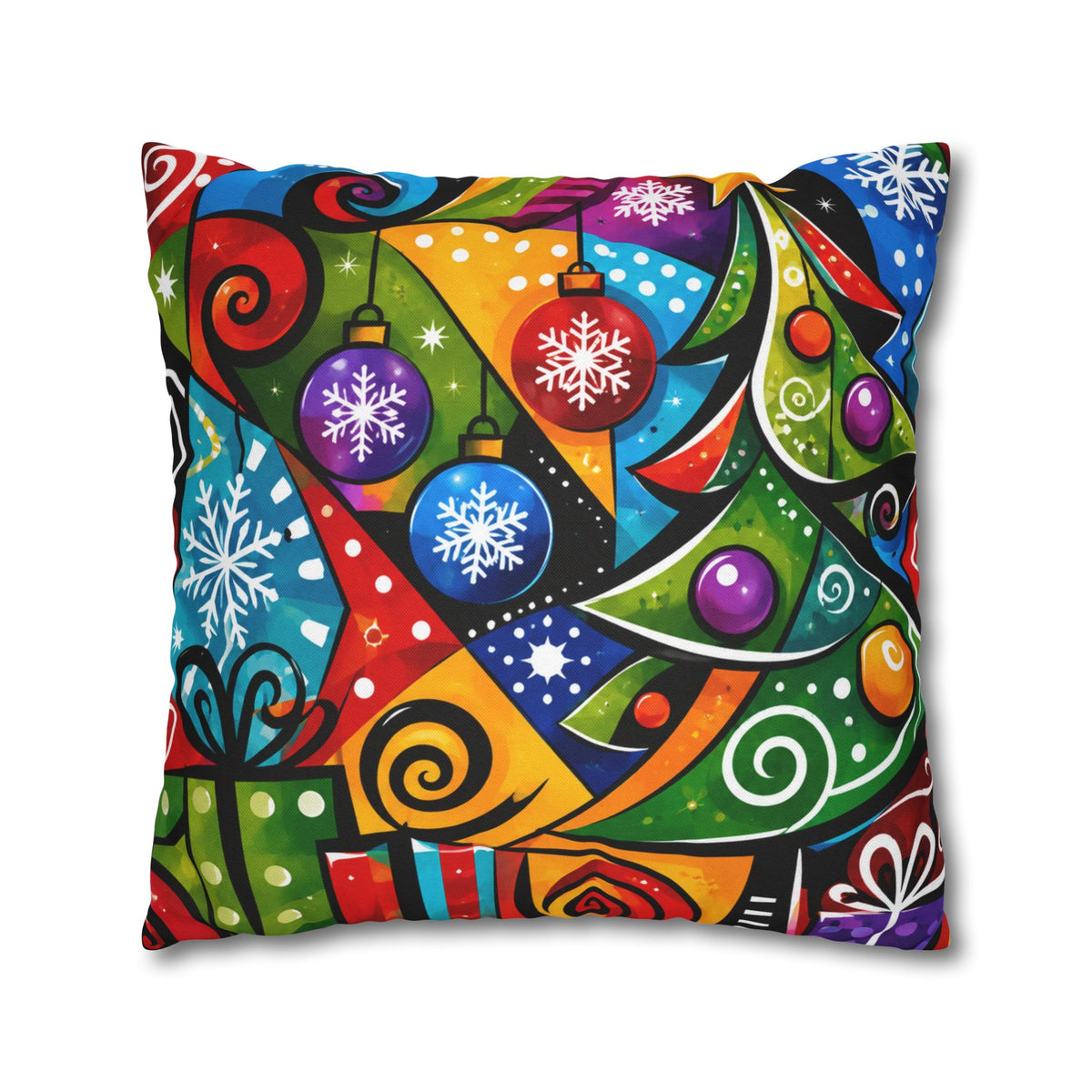 Colorful Abstract Christmas Tree Pillowcase — Festive Holiday Throw Pillow Cover