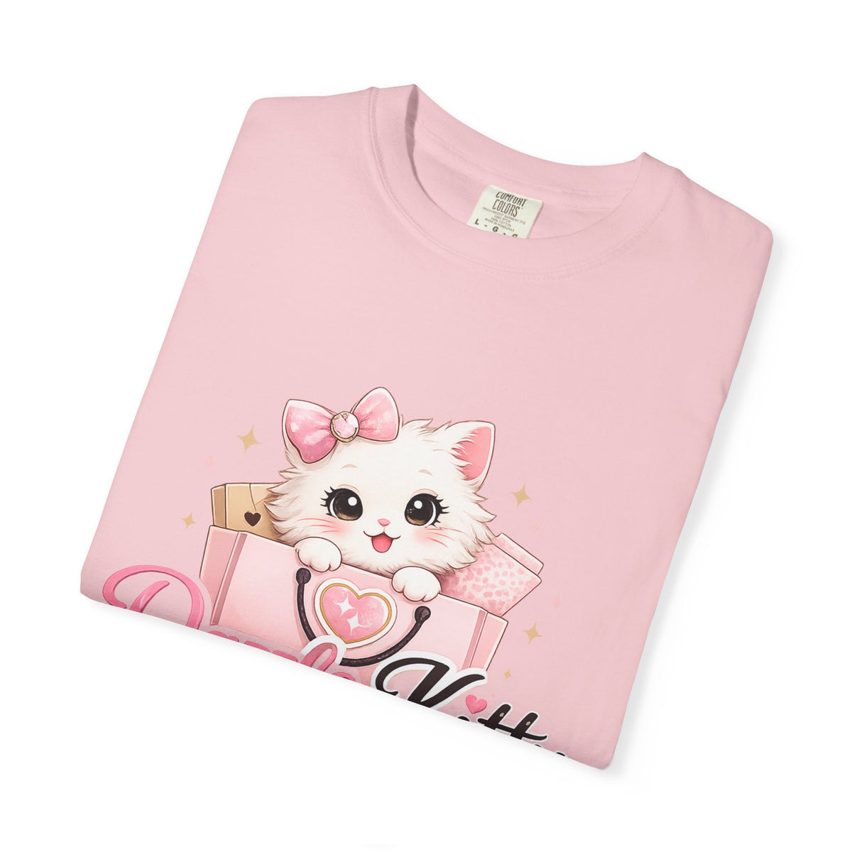 Dazzle Kitty Cute Kitten Illustration T-shirt | Pink Bow Cat Tee