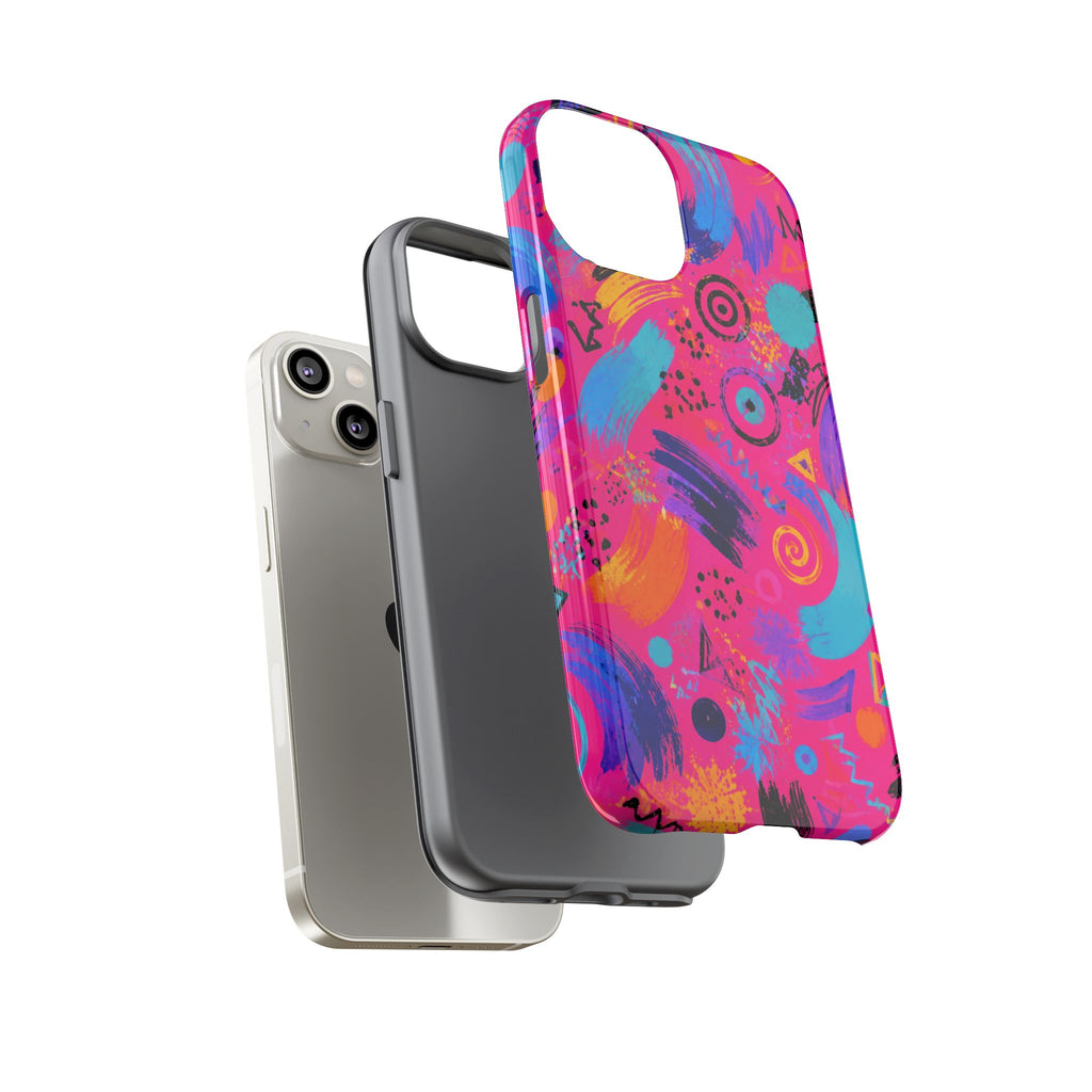 Neon Retro Abstract Tough Phone Case — 80s Brushstroke Pattern