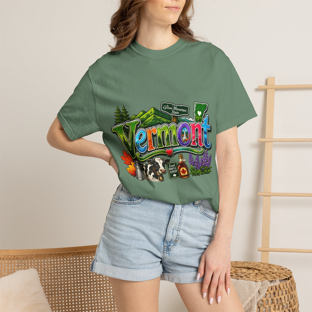 Vermont postcard collage T-shirt | State travel design
