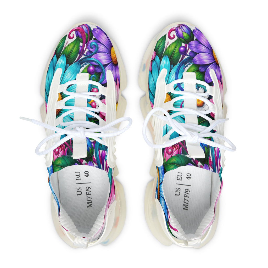 Floral Mesh Sneakers — Women's Colorful Daisy Athletic Shoes