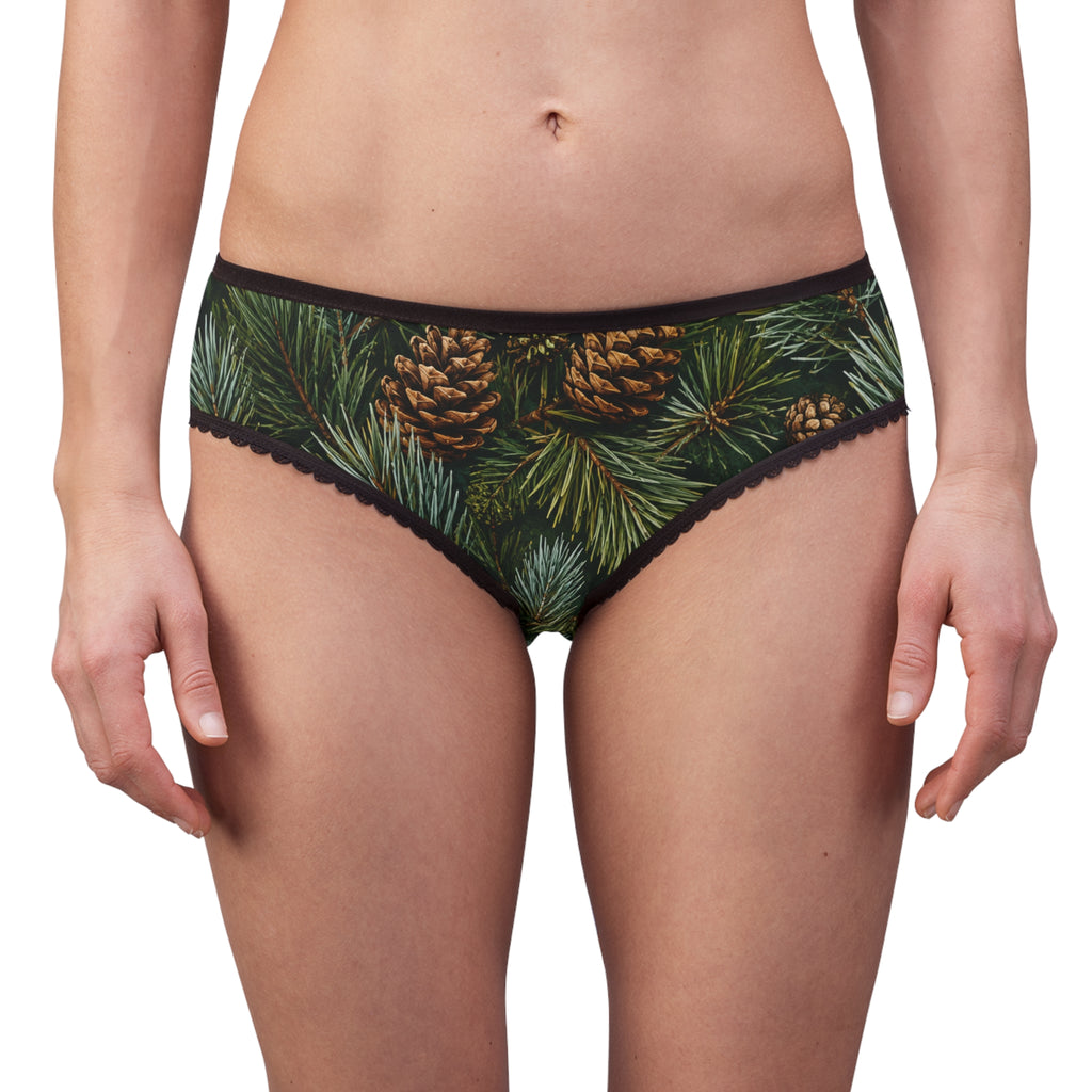 Pinecone Holiday Briefs — Women’s Pine Needle Patterned Panties