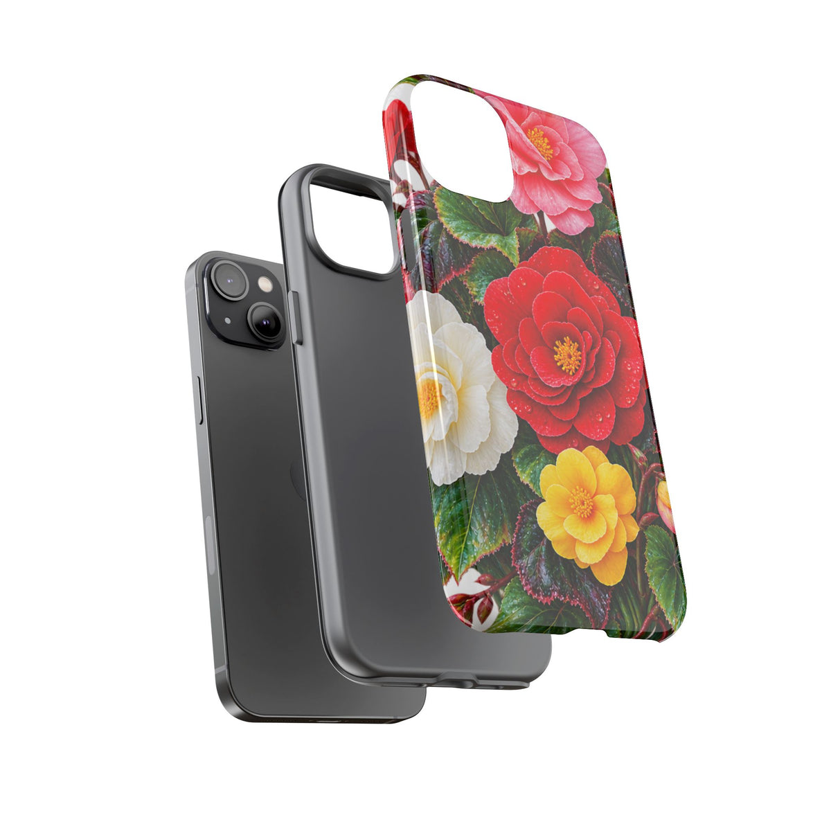 Floral Begonia Phone Case — Vibrant Red, Pink & Yellow Blossom Protective Cover