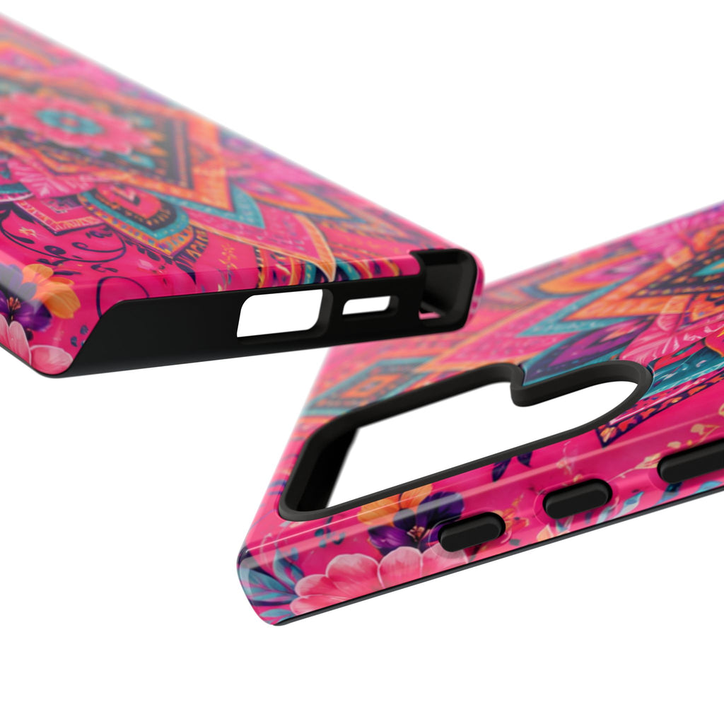 Floral Mandala Tough Phone Case — Pink Boho Protective Cover
