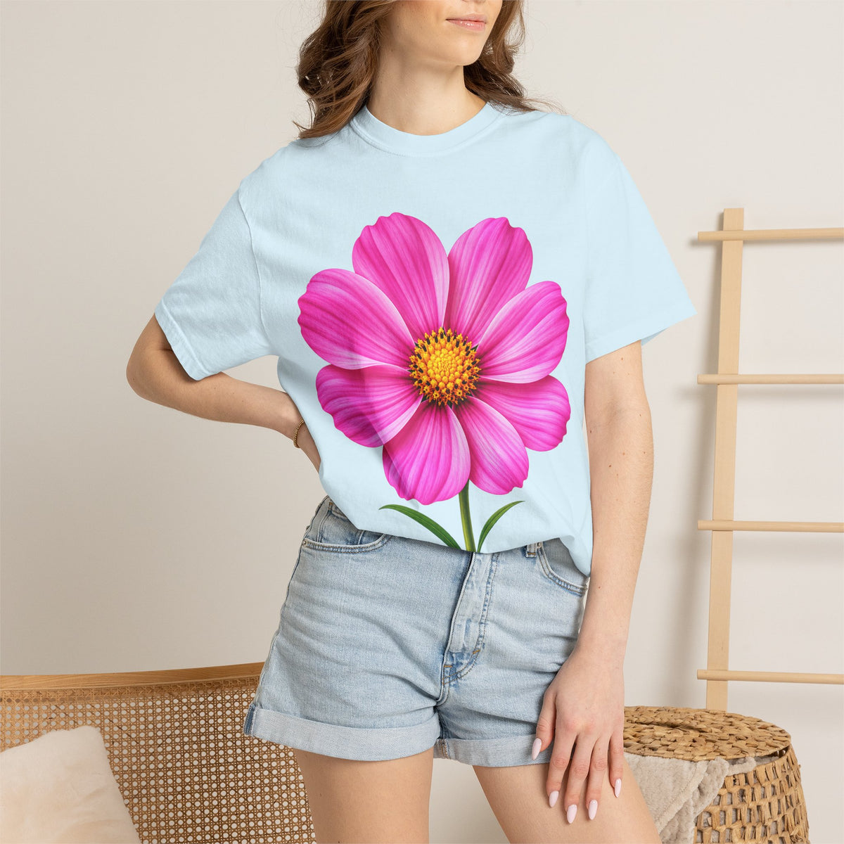 Pink Cosmos Flower T-shirt | Inspirational Back Quote