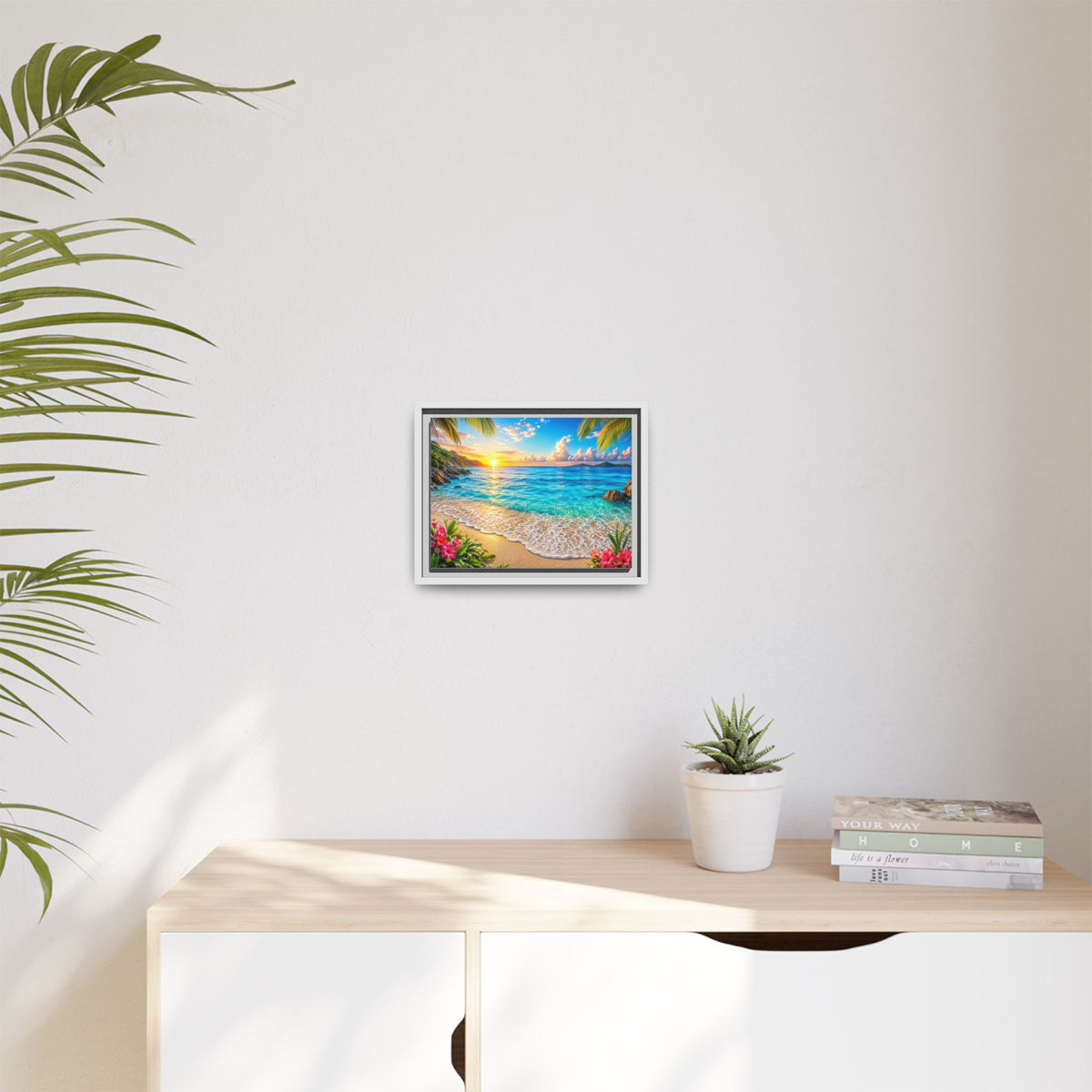 Framed Beach Sunset Matte Canvas Wall Art — Tropical Ocean Sunrise Decor
