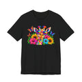 Giraffe Floral Tee — Colorful Butterfly & Sunflower Graphic T-Shirt