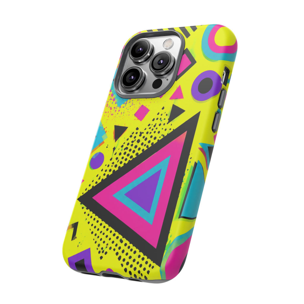 Retro 80s Geometric Phone Case — Neon Memphis Triangle Design