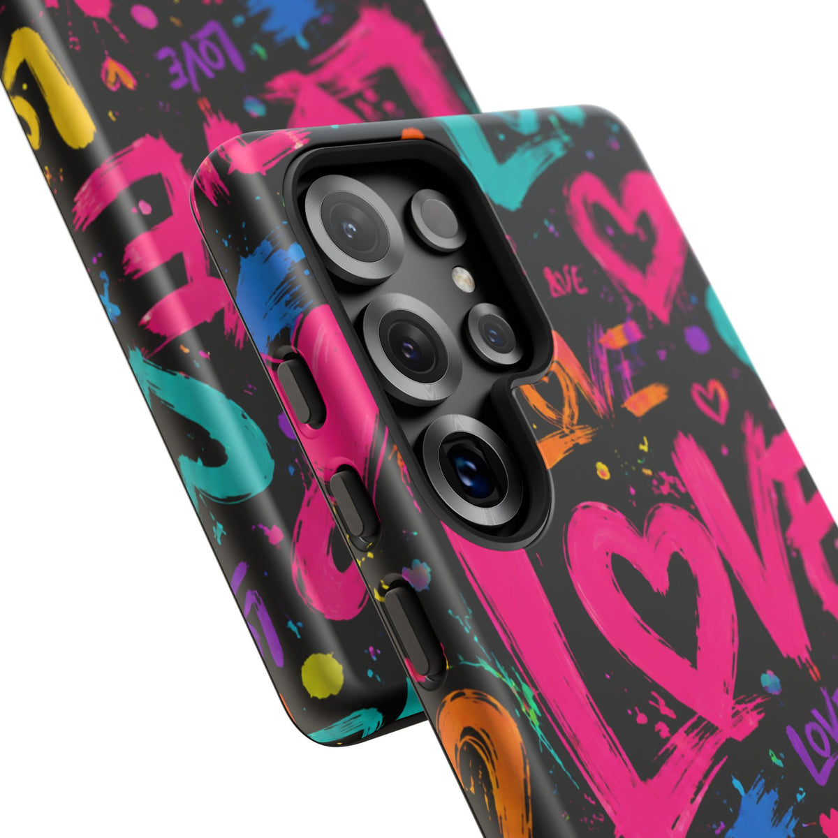 Phone Case — Neon Graffiti "Love" Hearts Protective Tough Case