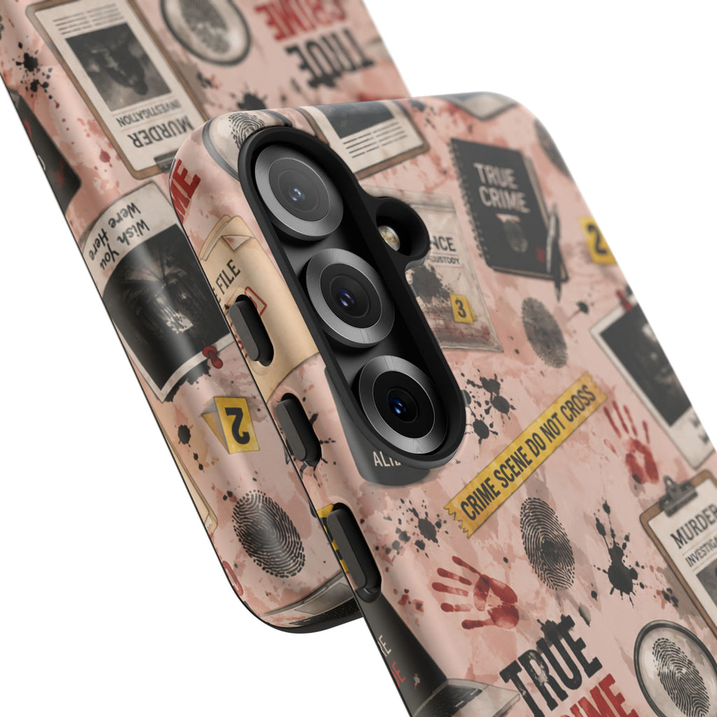 True Crime Pattern Phone Case – Detective Evidence, Crime Scene Tape & 'True Crime' Design