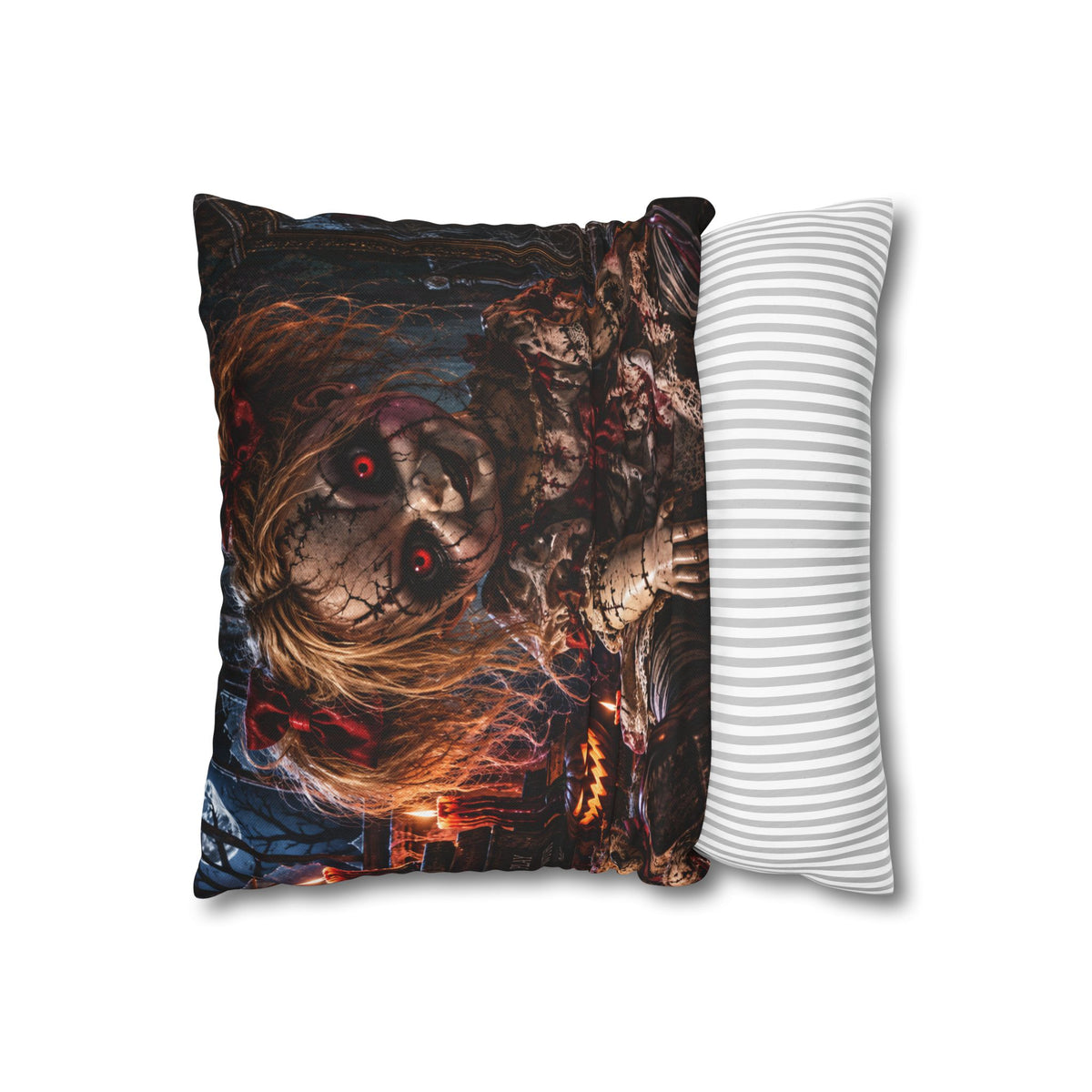 Creepy Halloween Doll Decorative Pillowcase — Spooky Pumpkin Horror Throw Cover