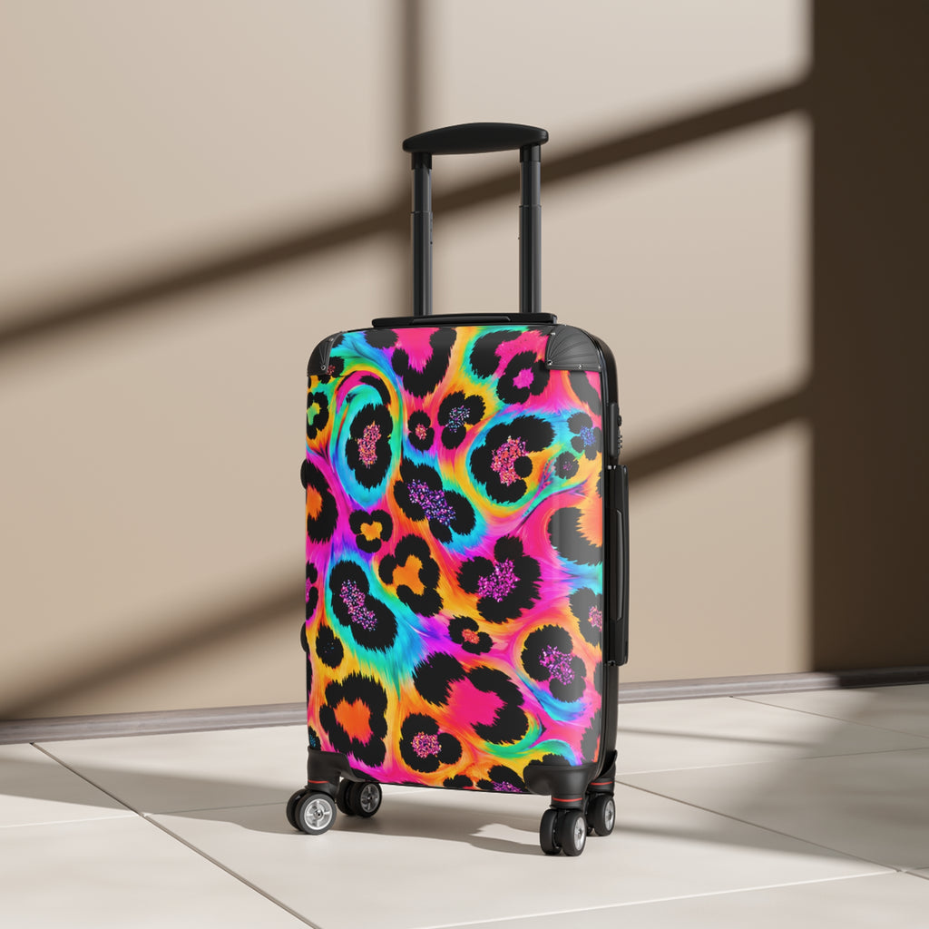 Neon Leopard Carry-On Suitcase — Bright Rainbow Animal Print Travel Luggage