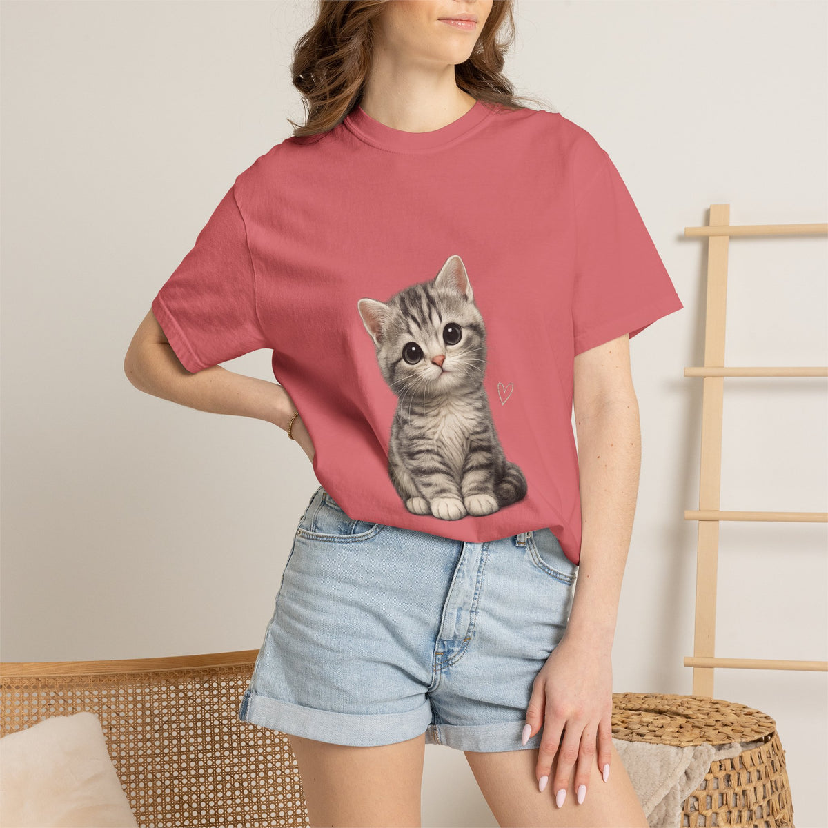 Smiling Tabby Kitten T-Shirt | Cute Cat Illustration
