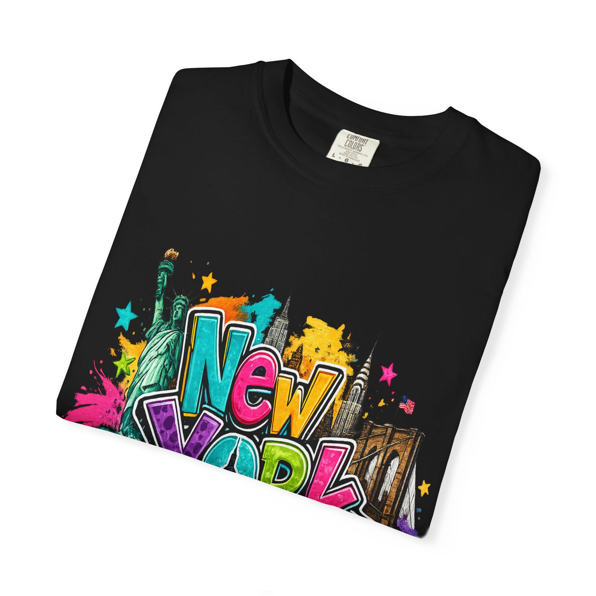 New York Graffiti Skyline T-shirt | Cityscape Taxi Brooklyn Bridge