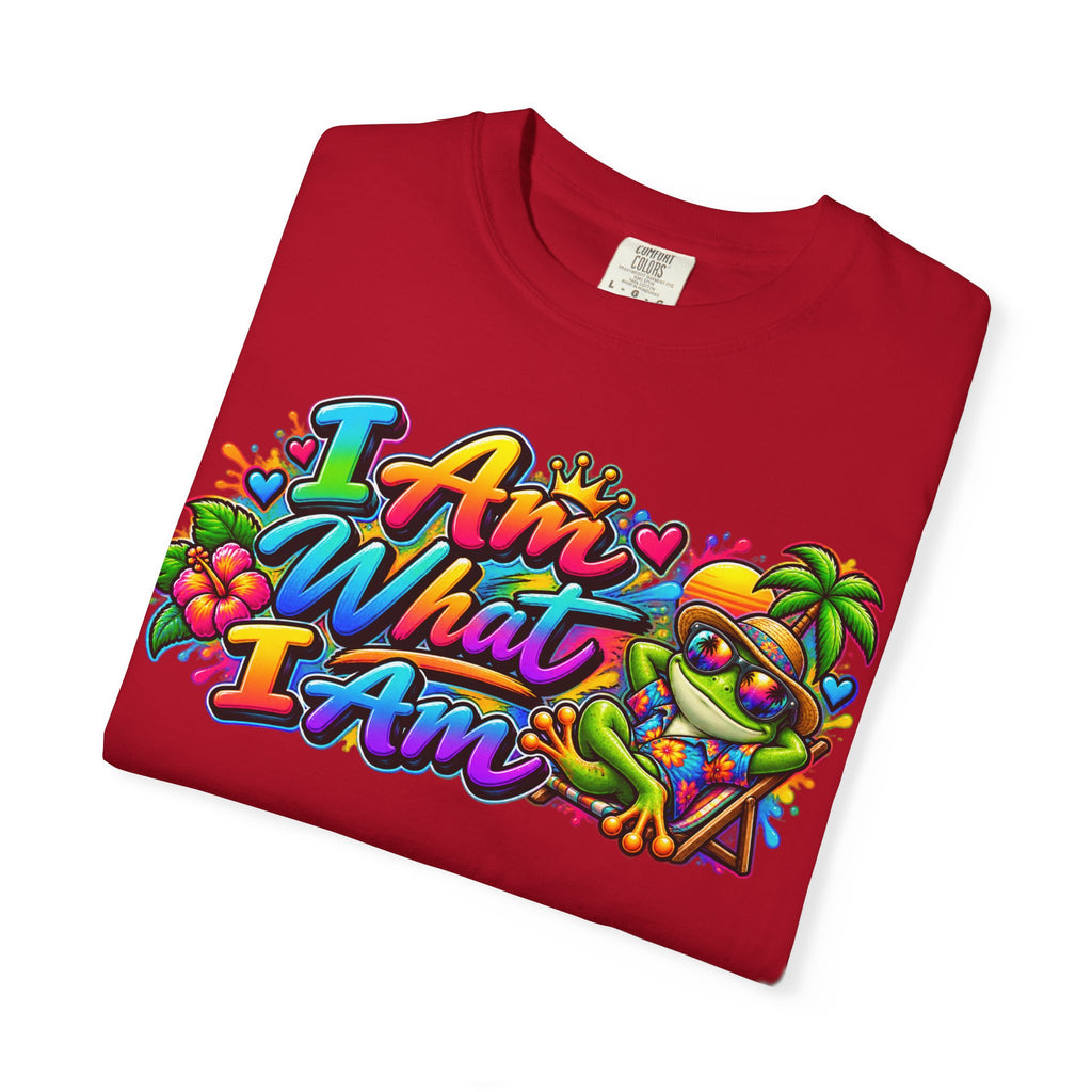 T-Shirt — "I Am What I Am" Colorful Tropical Frog Graphic Tee