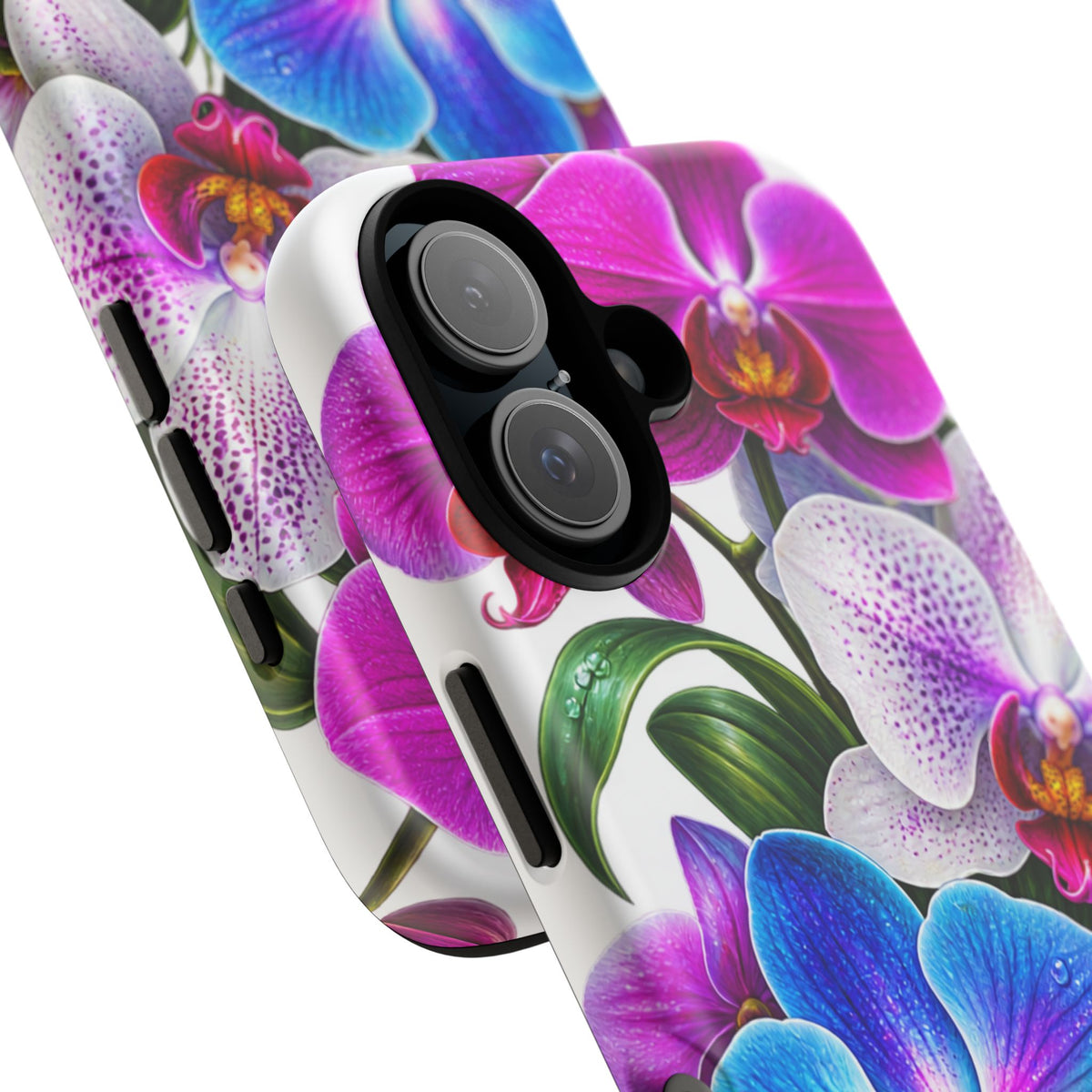 Orchid Floral Tough Phone Case – Vibrant Blue & Pink Orchid Protective Cover