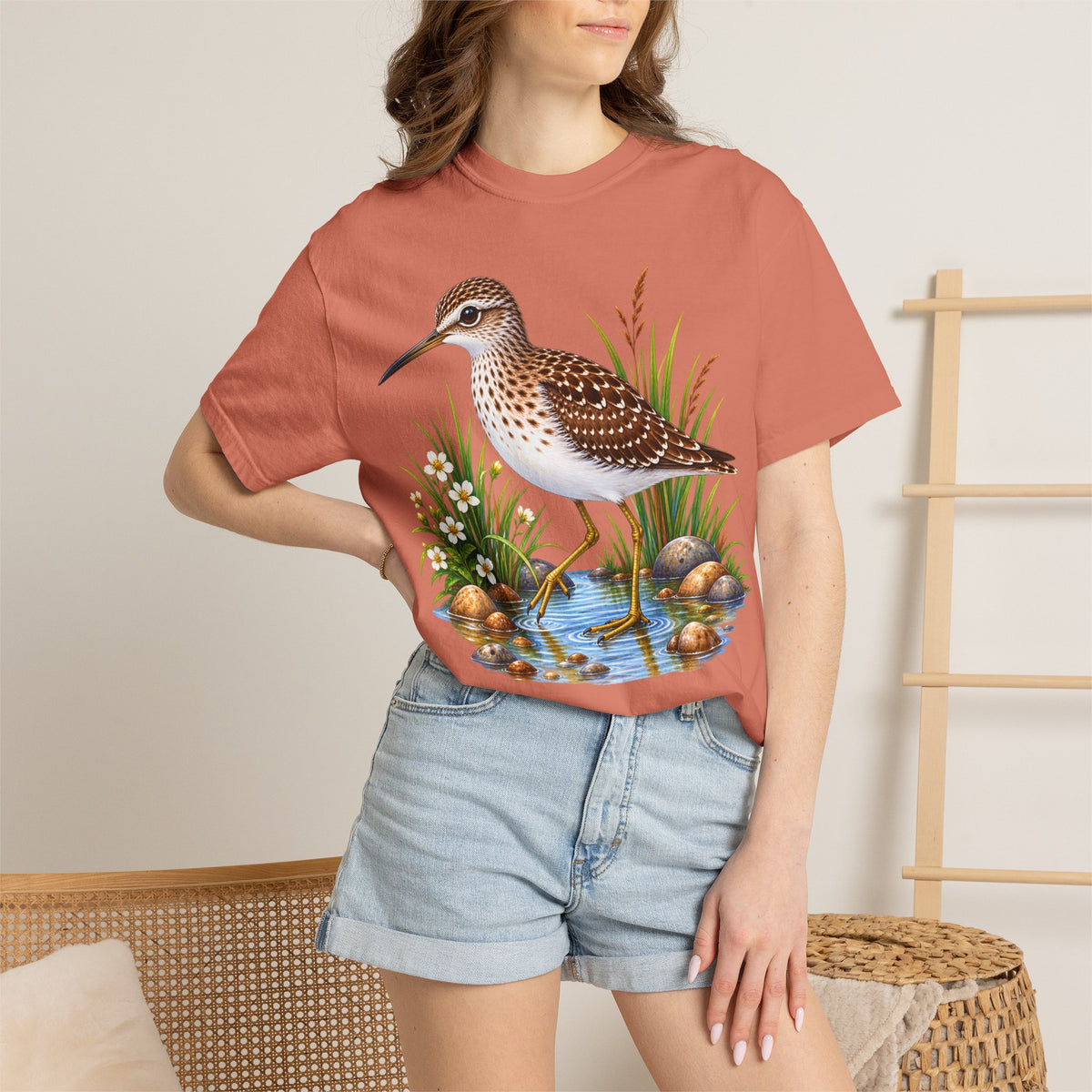 Shorebird Illustration T-Shirt — Marsh Sandpiper Graphic Tee