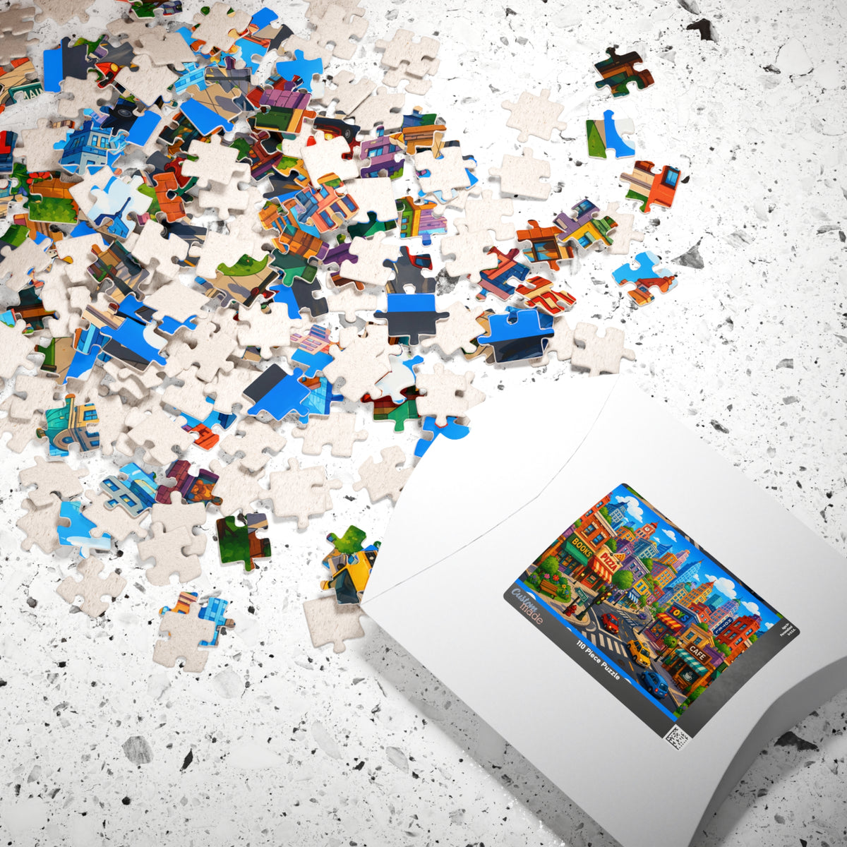 Colorful City Street Puzzle 520-Piece | Vibrant Downtown Illustration
