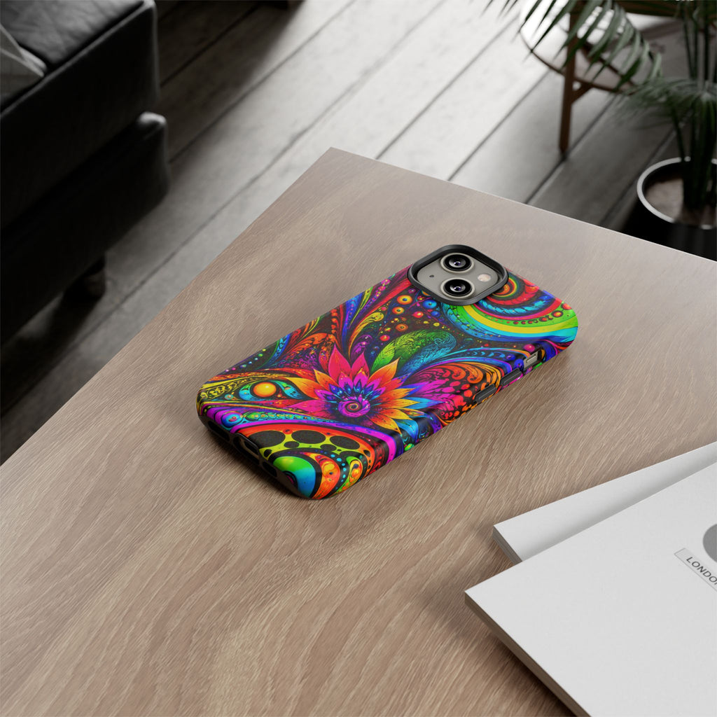Psychedelic Floral Phone Case — Vibrant Swirl Tough Protective Cover