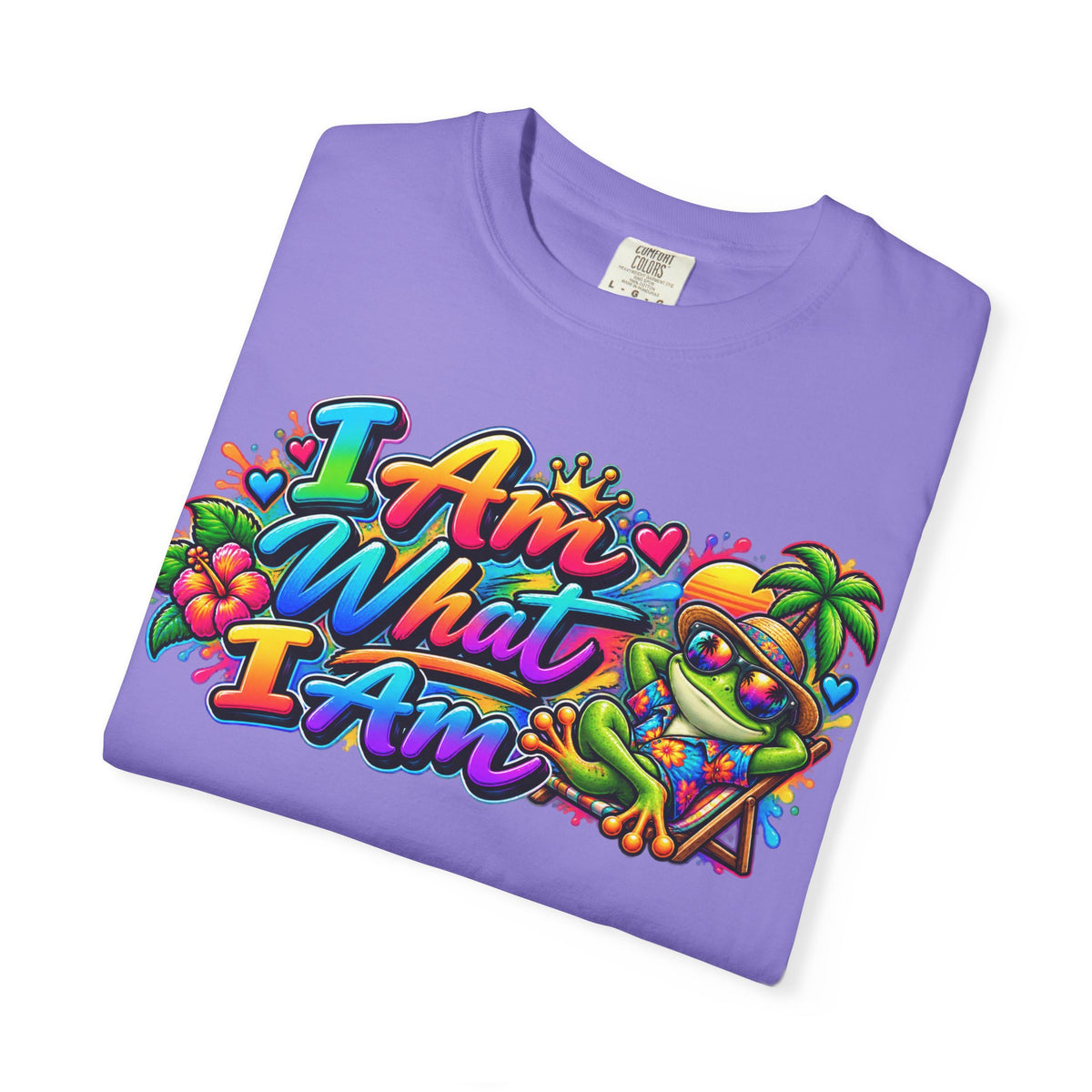 T-Shirt — "I Am What I Am" Colorful Tropical Frog Graphic Tee
