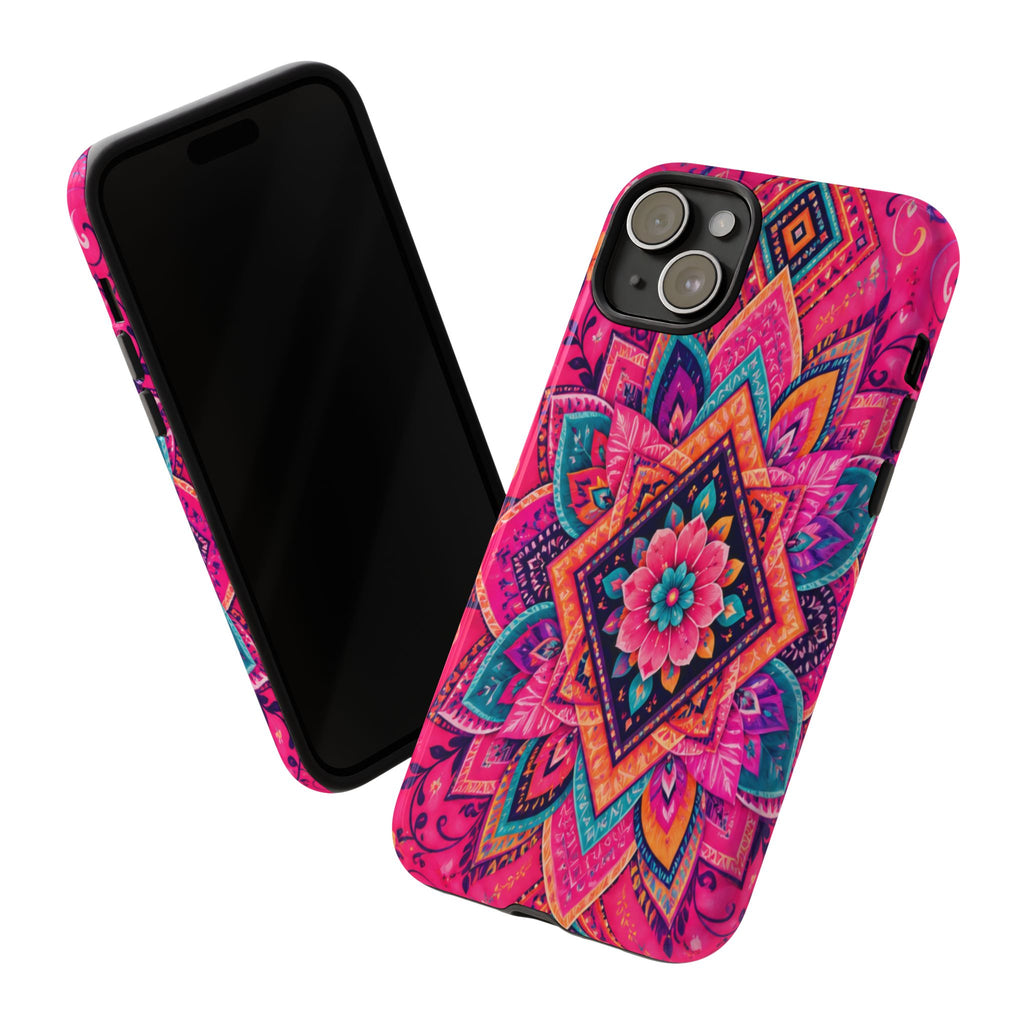 Floral Mandala Tough Phone Case — Pink Boho Protective Cover