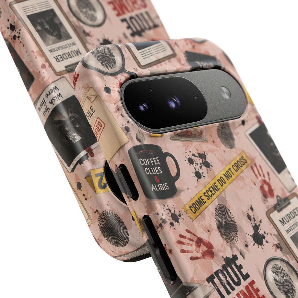 True Crime Pattern Phone Case – Detective Evidence, Crime Scene Tape & 'True Crime' Design