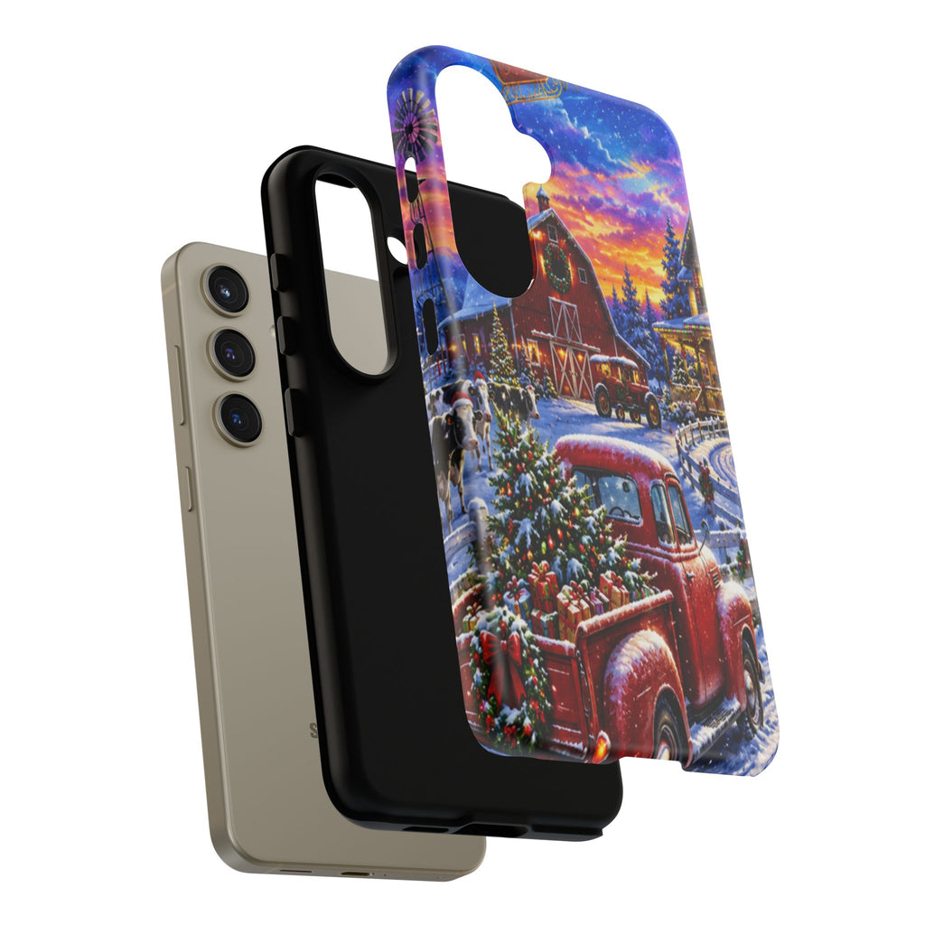 Christmas Farm Phone Case — Vintage Red Truck in Snowy Holiday Scene
