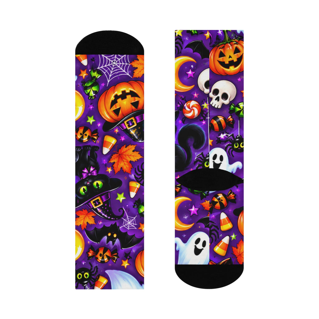 Halloween Cat & Pumpkin Crew Socks — Cushioned Trick-or-Treat Pattern