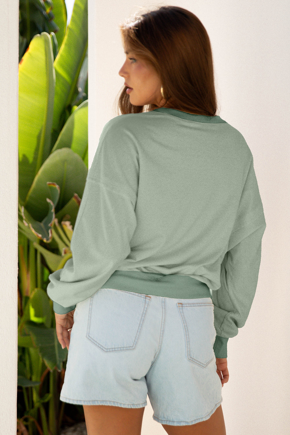 Flower Patchwork Raw Edge Drop Shoulder Top
