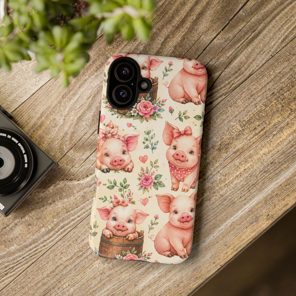 Cute Pink Piglet Phone Case — Vintage Floral Farm Animal iPhone Cover