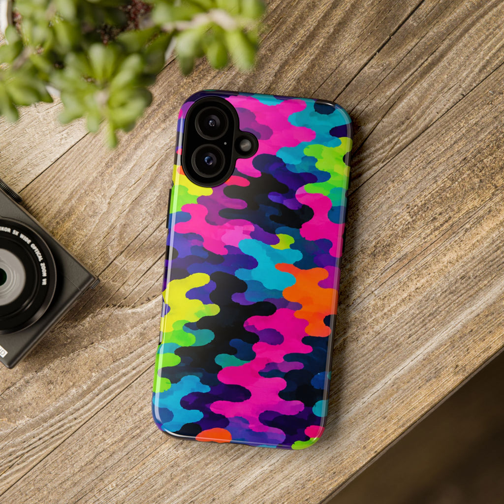 Neon Camo Tough Phone Case — Bright Rainbow Protective iPhone Cover