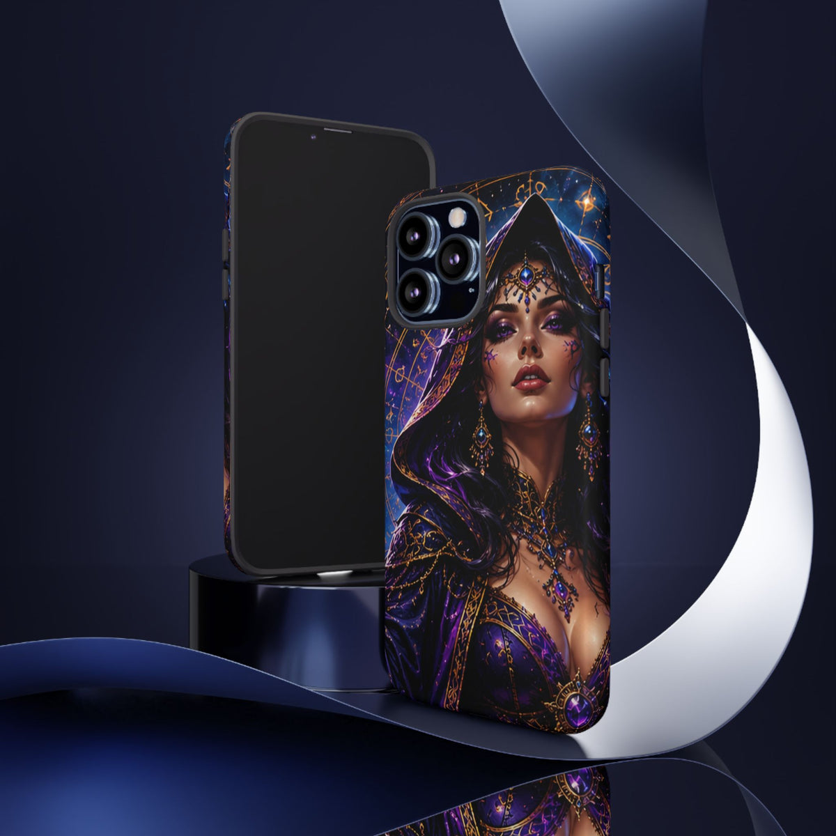 Phone Case — Mystical Sorceress Art Protective Tough Case (Astrology, Purple Hooded Witch)
