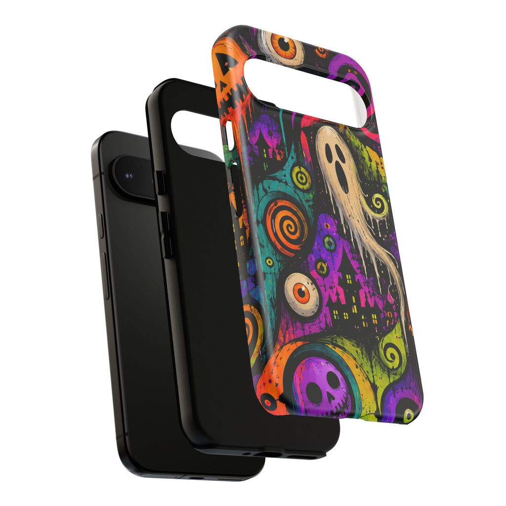 Halloween Ghost Phone Case — Colorful Spooky Skull & Haunted House Tough Case