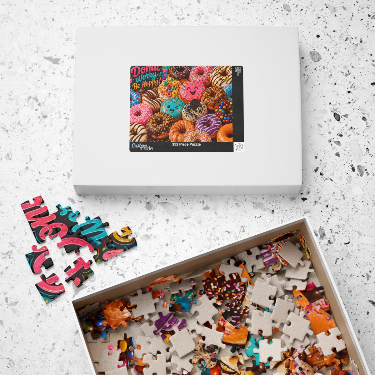 Donut Worry Be Happy Puzzle — Colorful Donut Jigsaw (110–1014 Pieces)