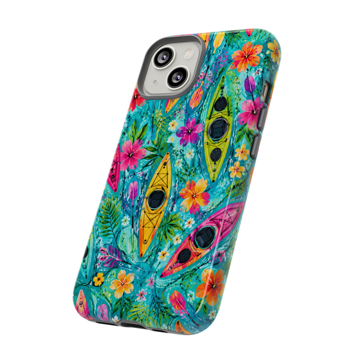 Tropical Kayak Phone Case – Colorful Floral Waterproof Pattern