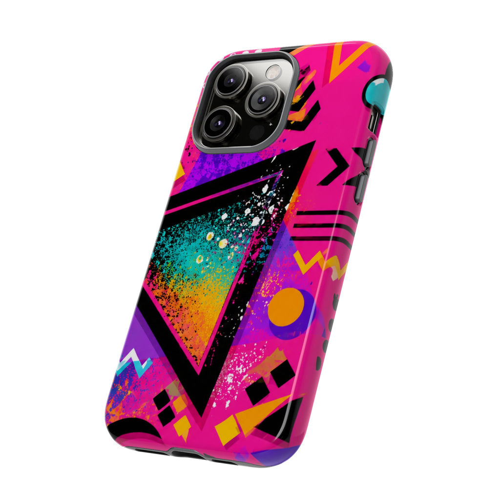 Retro 80s Geometric Phone Case — Neon Triangle Tough Case