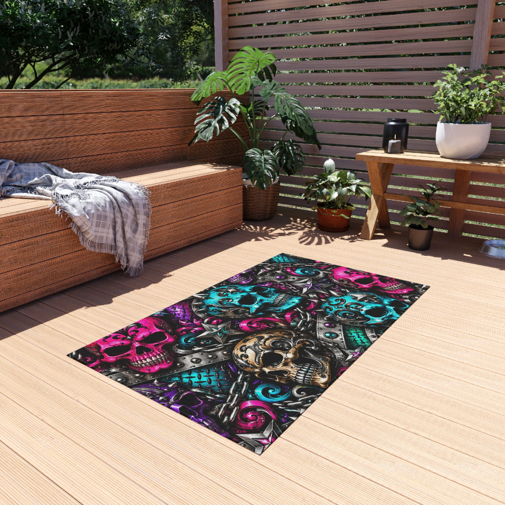 Skull Mosaic Outdoor Rug — Colorful Gothic Skull Pattern Doormat