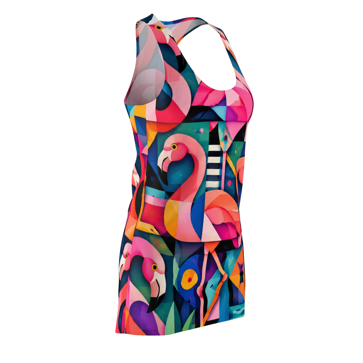 Geometric Flamingo Print Racerback Dress | Colorful Tropical Pattern