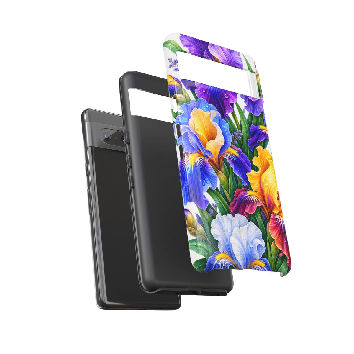Floral Iris Tough Phone Case — Colorful Watercolor Iris Protective Cover