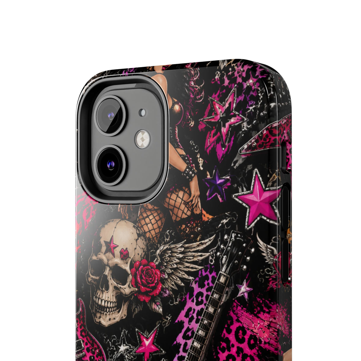 Rock Skull Guitar Phone Case — Edgy Pink Skull & Roses Tough Phone Case