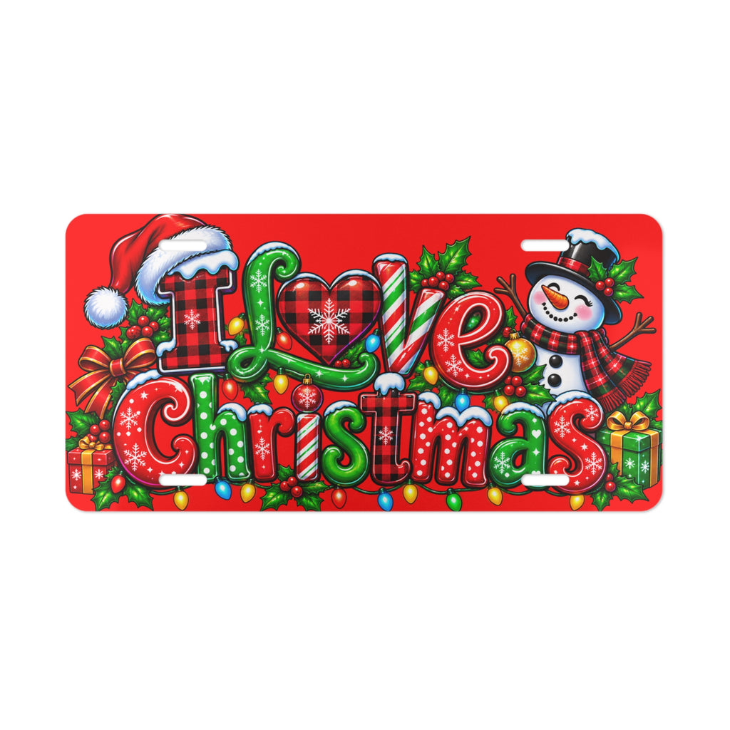 Christmas Vanity Plate - 'I Love Christmas' Festive Snowman License Tag