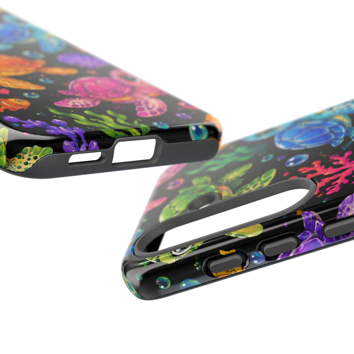 Phone Case — Colorful Cute Sea Turtles on Black (Protective Smartphone Cover)