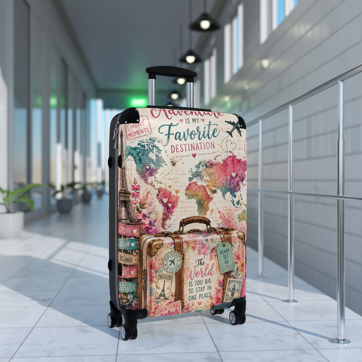 Adventure Is My Favorite Destination Suitcase — Vintage World Map Carry-On