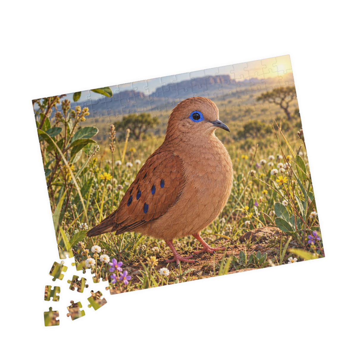 Blue Eyed Ground Dove Meadow Jigsaw Puzzle — Scenic Bird Illustration (110–1014 pcs)