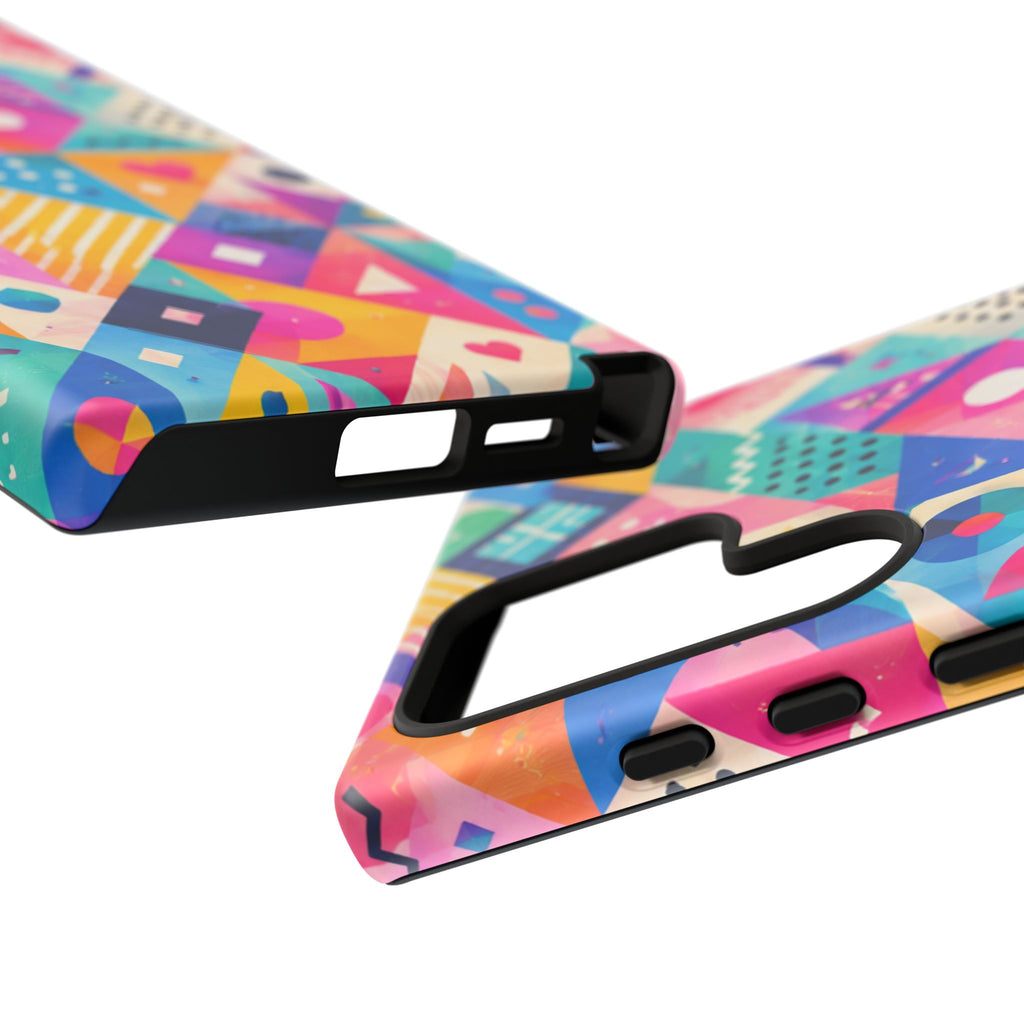 Colorful Geometric Tough Phone Case — Bright Abstract Heart & Triangle Pattern