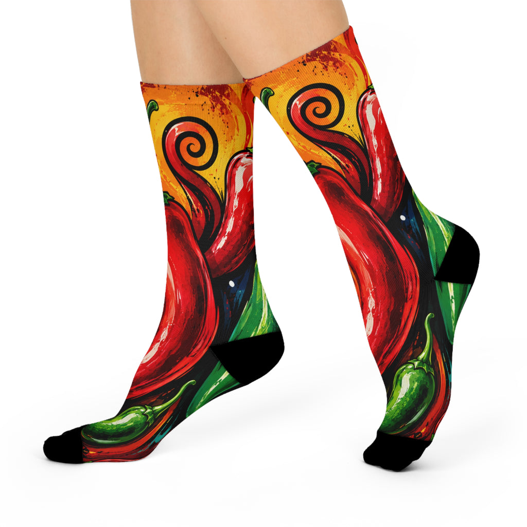 Spicy Chili Pepper Crew Socks — Colorful Artful Comfort